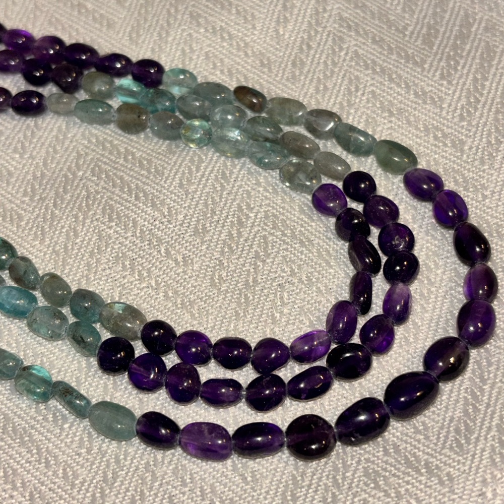 Jay King Mine Finds Amethyst & Aquamarine 4-Strand Gemstone Necklace SS 925 - Picture 5 of 13